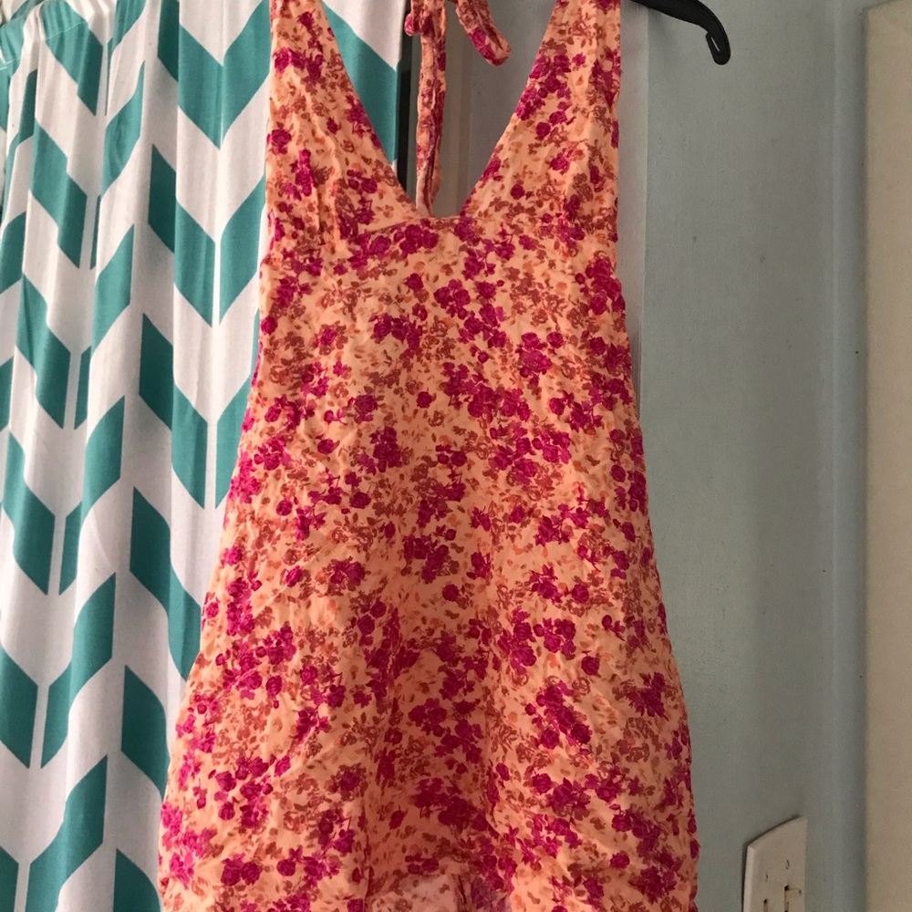 Floral Pink and Orange Halter Dress